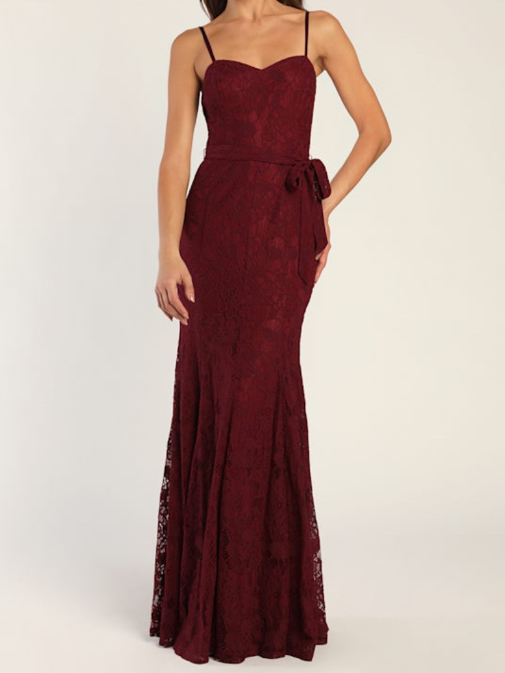 Lulus Everlasting Emotion Burgundy Lace Mermaid Maxi Dress Red - Size S